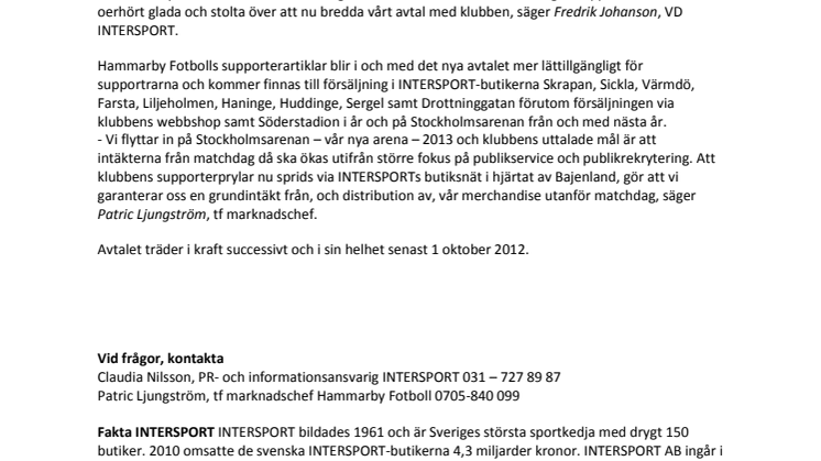 Hammarby Fotboll utökar avtalet med INTERSPORT