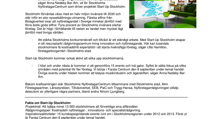 Sveriges största nyföretagarsatsning:  Näringslivet och det offentliga samverkar i Start-Up Stockholm