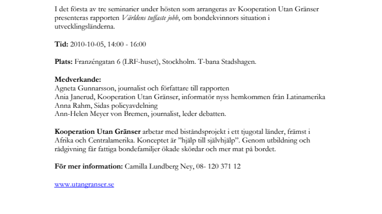 Pressinbjudan till seminarium: Världens tuffaste jobb sköts av kvinnor