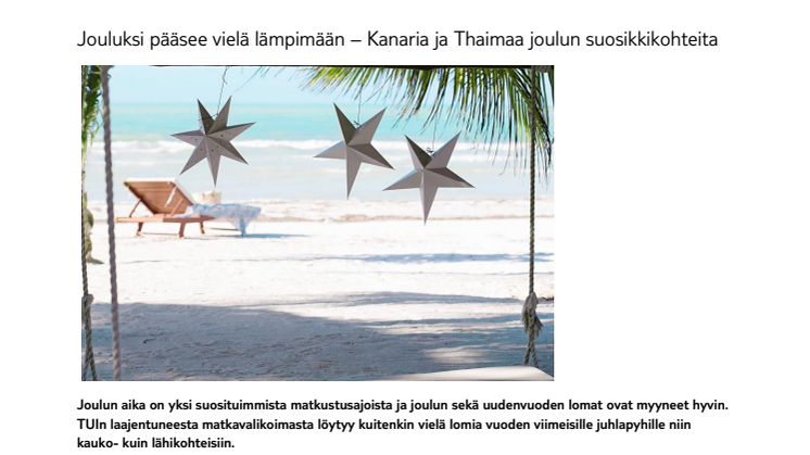 Jouluksi pääsee vielä lämpimään – Kanaria ja Thaimaa joulun suosikkikohteita