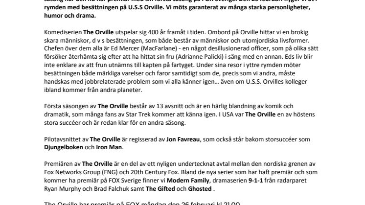 Premiär för Seth MacFarlanes scifi-komedi The Orville