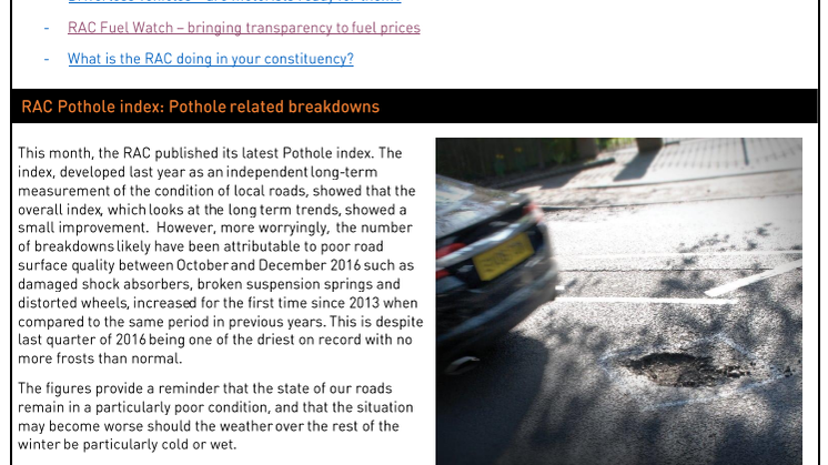RAC Parliamentary Newsletter #17 - January 2017