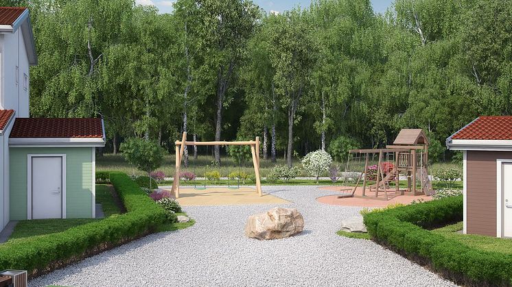 3D-illustration över lekparken - Brf Vikaholms Allé 5