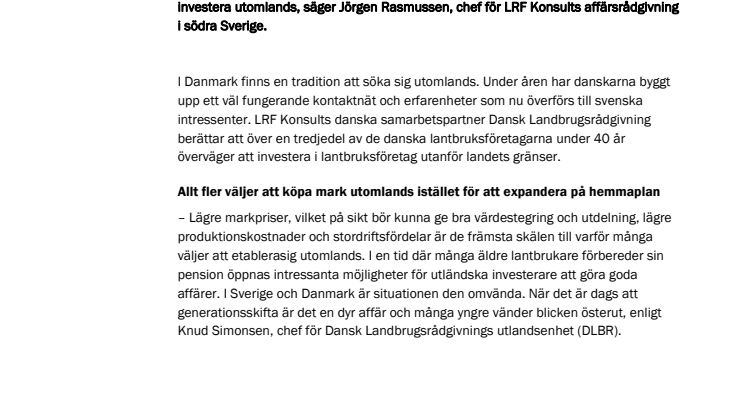 Lantbrukare ser investering i utlandet som möjlighet