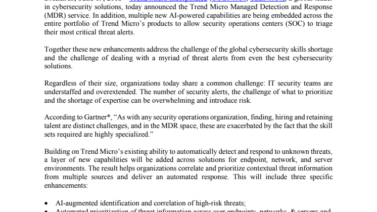 Trend Micro lanserar ny IT-säkerhetstjänst - Managed Detection & Response 