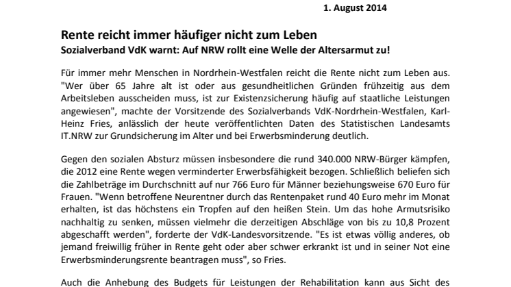Rente reicht immer häufiger nicht zum Leben