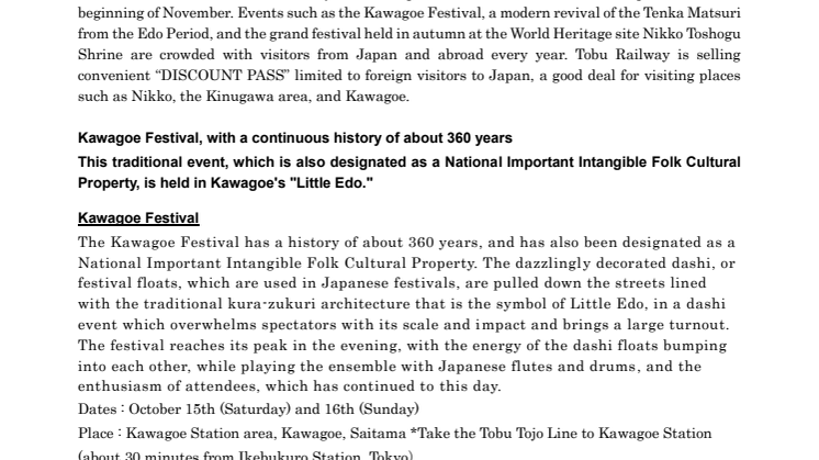Events and traditional festivals in the Tokyo area where you can experience autumn in Japan.