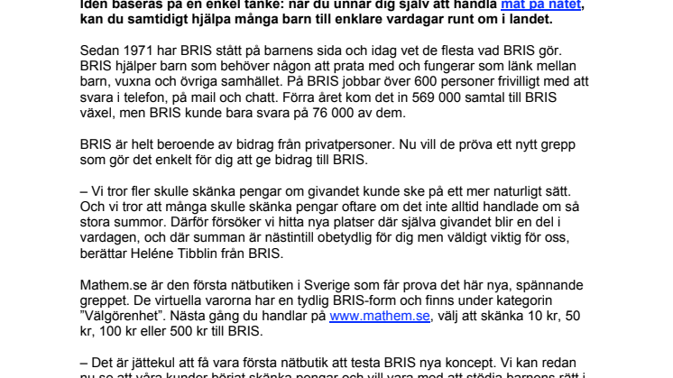 Köp mat på nätet - och stötta BRIS. 