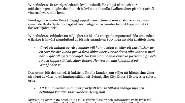 Winefinder.se flyttar fram positionerna för e-handel av vin 