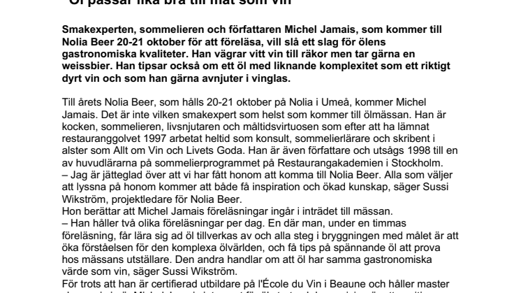 Michel Jamais kommer till Nolia Beer:  ”Öl passar lika bra till mat som vin”