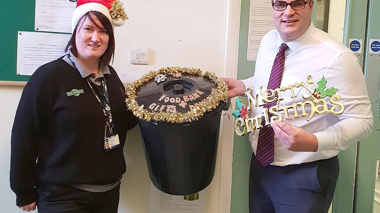 181217 Laura McDonald and Area Operations Manager Simon Bott rallied colleagues to donate to the local food banks