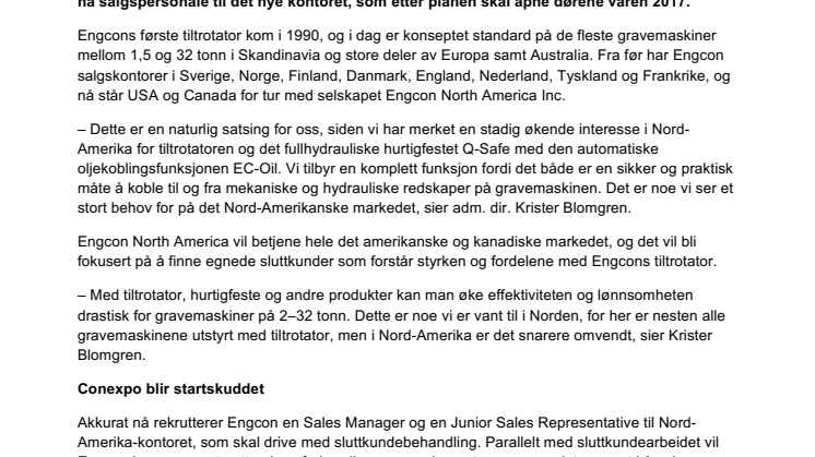 Engcons tiltrotator effektiviserer gravingen i USA og Canada
