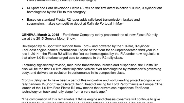 Ford Fiesta R2 rally bil - Genève Motor Show