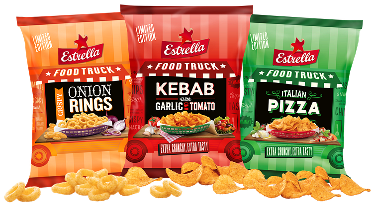 Estrella limited edition Food Truck 2019: Onion Rings, Kebab och Italian Pizza. 