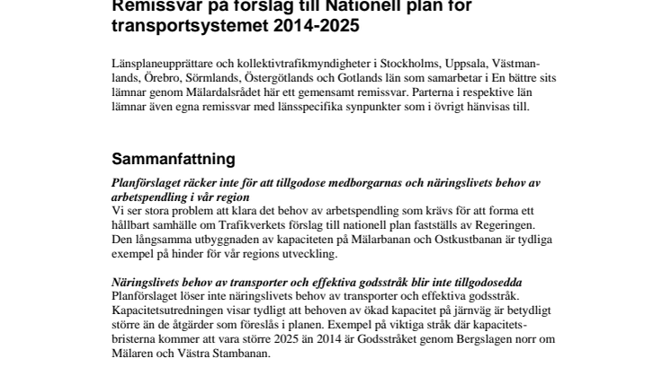 Remissvar Trafikverket