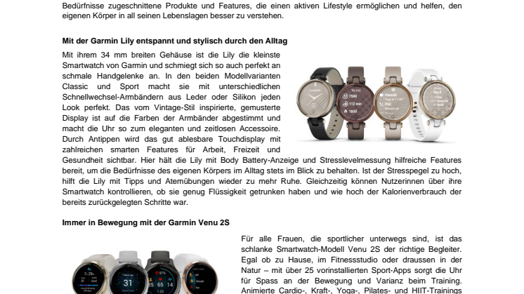 Mailing Garmin Features für Frauen