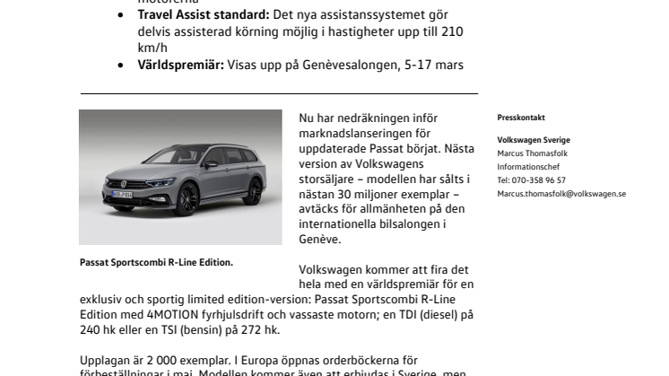 I begränsad upplaga: nya Volkswagen Passat Sportscombi R-Line Edition