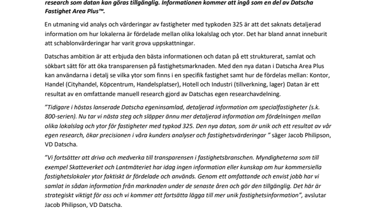 Datscha släpper ytterligare unikt detaljerad data om fastigheter med typkod 325