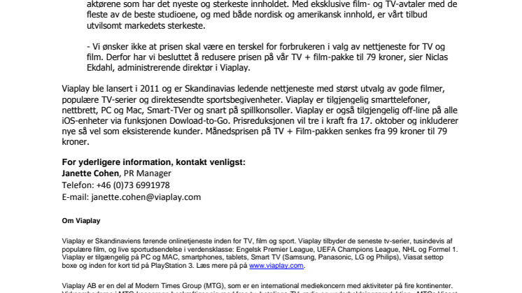 Viaplay senker abonnementsprisen: Mer innhold til lavere pris
