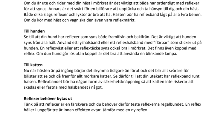 Se till att djuren syns i mörkret! 
