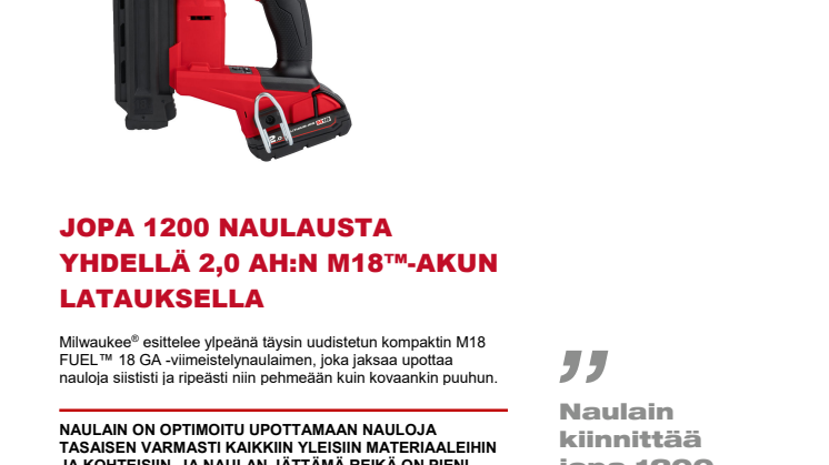 JOPA 1200 NAULAUSTA YHDELLÄ 2,0 AH:N M18™-AKUN LATAUKSELLA