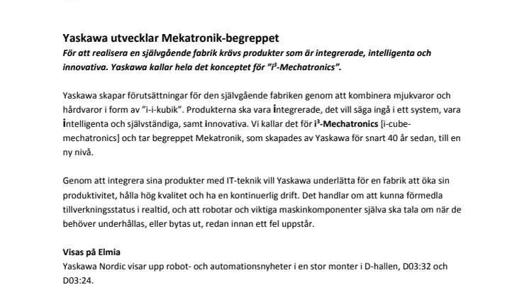 Yaskawa utvecklar Mekatronik-begreppet