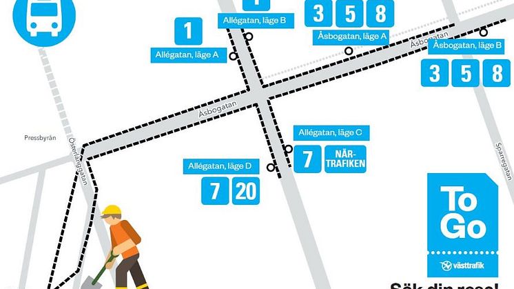 Västtrafiks tillfälliga hållplatser