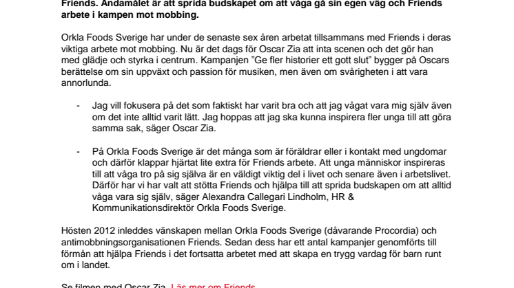 Oscar Zia ger historier ett gott slut i kampanj med Friends och Orkla Foods Sverige 