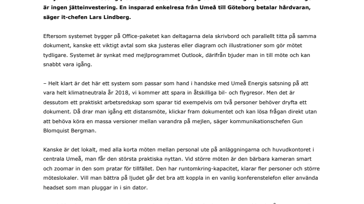 Umeå Energis videokonferenser sparar tid, pengar och miljö – satsar på ny teknik och minskat resande