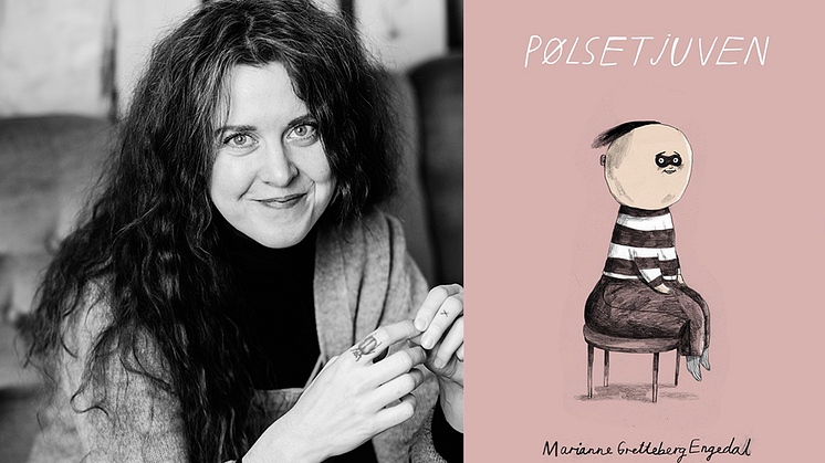 Marianne Engedal og omslaget til "Pølsetjuven"