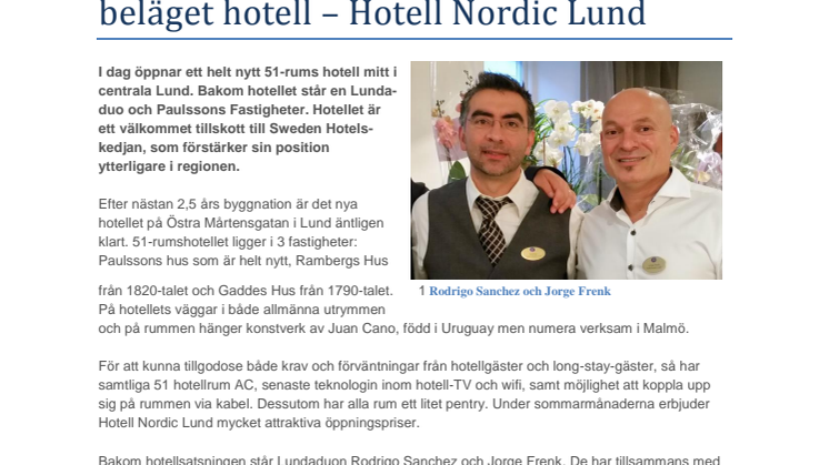 Lund får i dag ett helt nytt, centralt beläget hotell – Hotell Nordic Lund