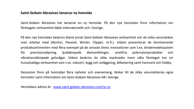 Saint-Gobain Abrasives lanserar ny hemsida
