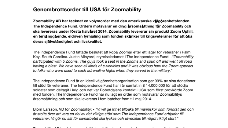 Genombrottsorder till USA för Zoomability