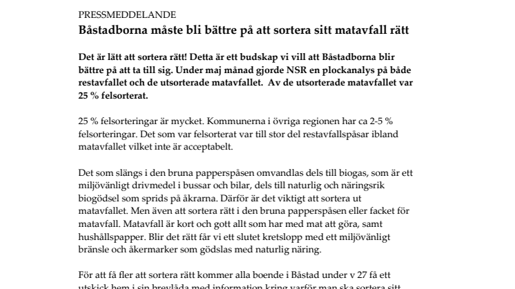 Båstadborna måste bli bättre på att sortera sitt matavfall rätt