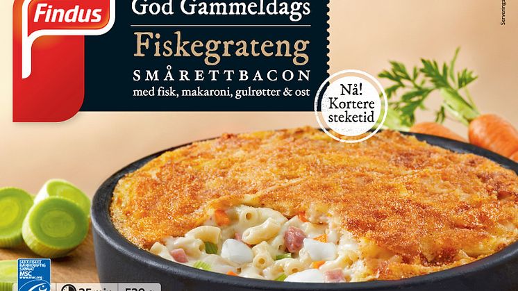 Findus God gammeldags fiskegrateng smårettbacon med kortere steketid