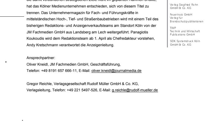 Rudolf Müller verkauft „Baugewerbe“ an JM Fachmedien GmbH