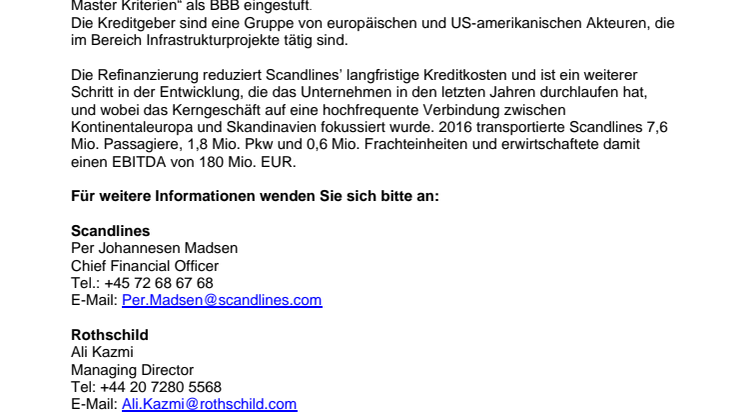 Scandlines schließt bonitätssichere Refinanzierung ab 