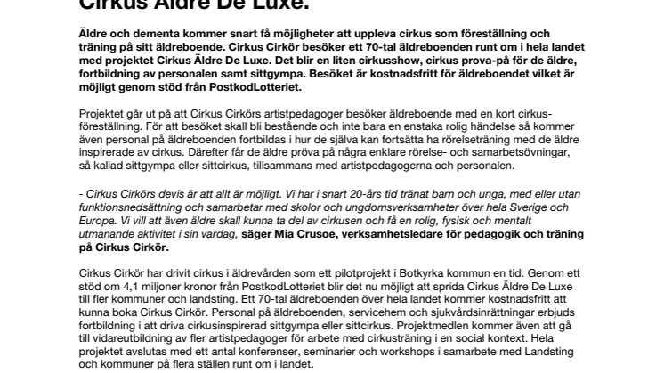 Cirkus Cirkör tar cirkusen till äldrevården - Cirkus Äldre De Luxe