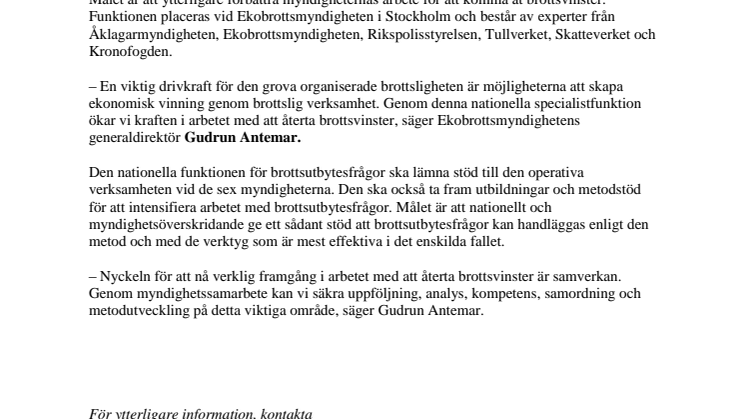 Nytt myndighetssamarbete för att återta brottsvinster