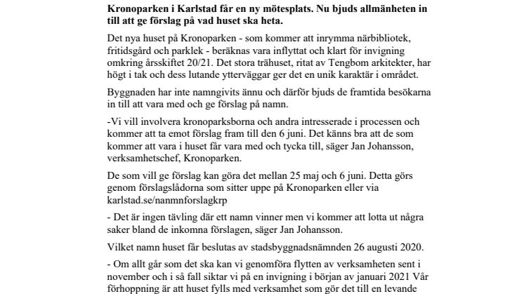 Vill ha allmänhetens förslag på namn för ny mötesplats 