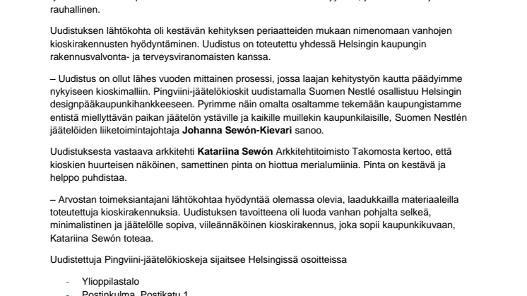 Helsingin Pingviini-jäätelökioskit saivat uuden ilmeen