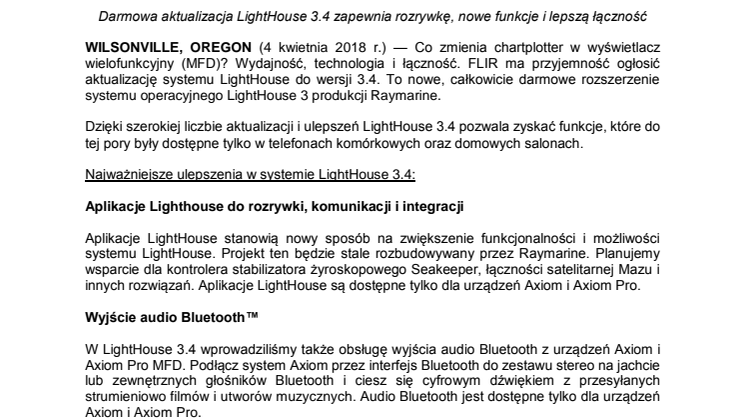 Raymarine: FLIR wprowadza ważną aktualizację systemu operacyjnego Raymarine LightHouse