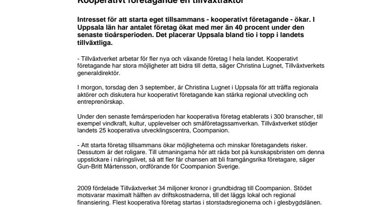 Kooperativt företagande en tillväxtfaktor