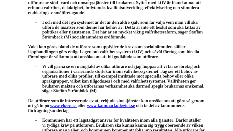 Valfrihet införs inom hemtjänsten och medicinsk fotvård