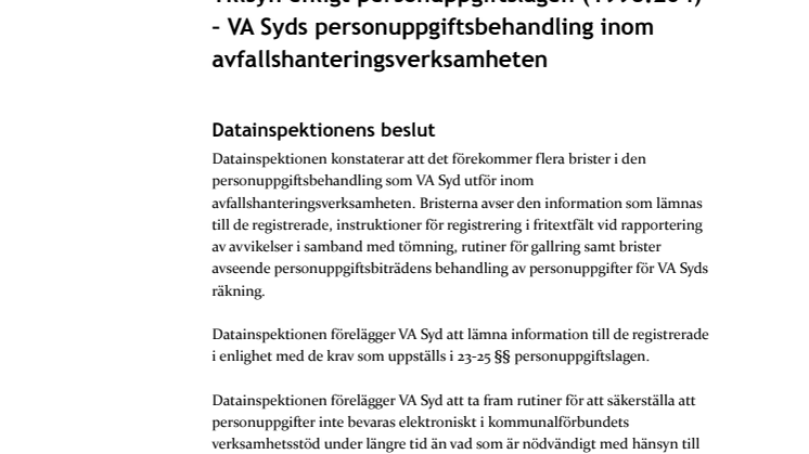 Beslut från Datainspektionen 