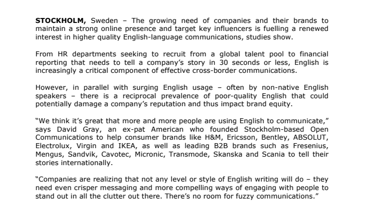English grows in importance as language  of business in today’s global village  