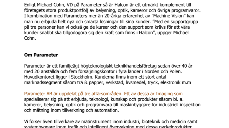 Parameter tecknar distributionsavtal med MVTec Software GmbH
