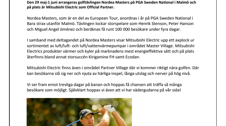 Mitsubishi Electric medverkar på Nordea Masters i Malmö!