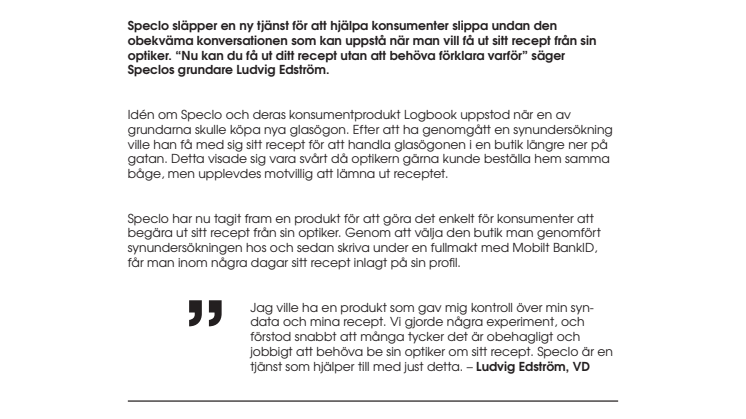 Undvik en obekväm konversation med din optiker – få ut ditt recept med Speclo