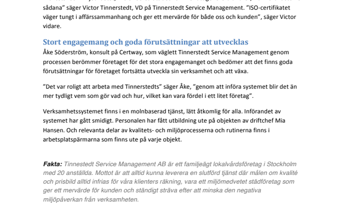 Miljö- och kvalitetscertifierad lokalvård hos Tinnerstedt